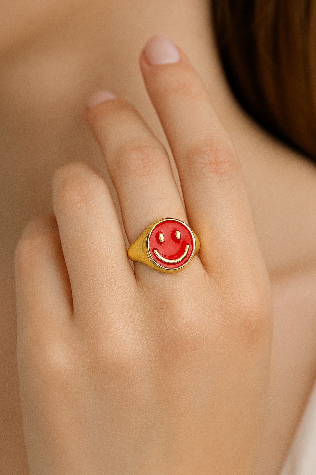 Smile Mineli Ayarlanabilir Yüzük – Kırmızı