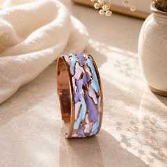 Lila Ferahlık Pastel Mavi Mineli Bakır Kelepçe Bileklik