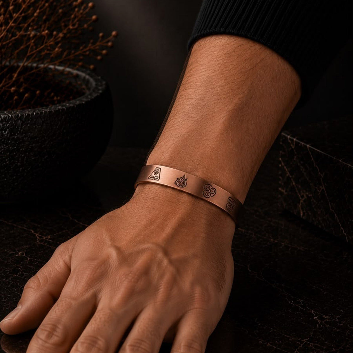 Spiral Alev Triskele Sembollü Bakır Kelepçe Bileklik (Unisex)