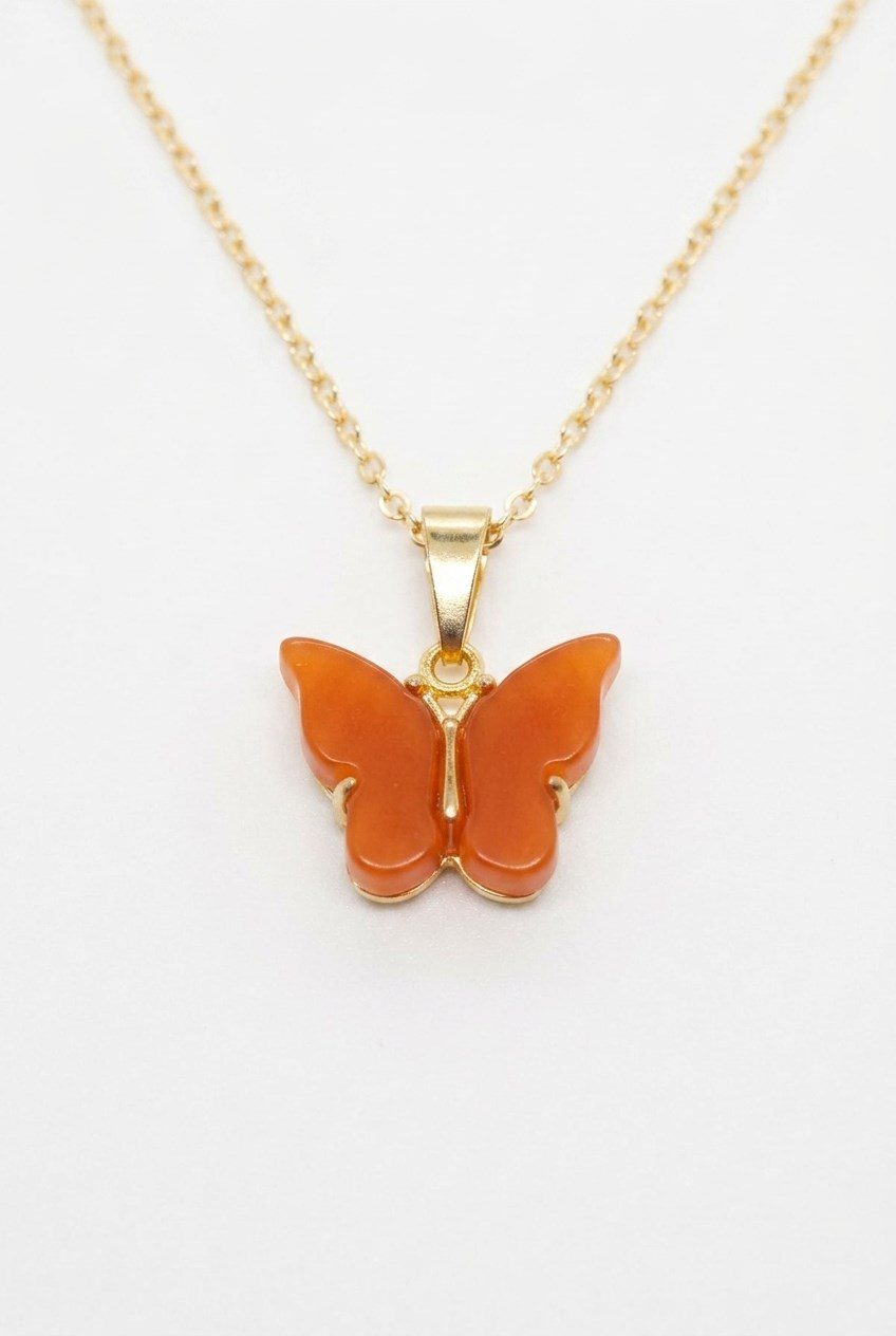 Papillon Zirkon Taşlı Kelebek Kolye – Turuncu (2)
